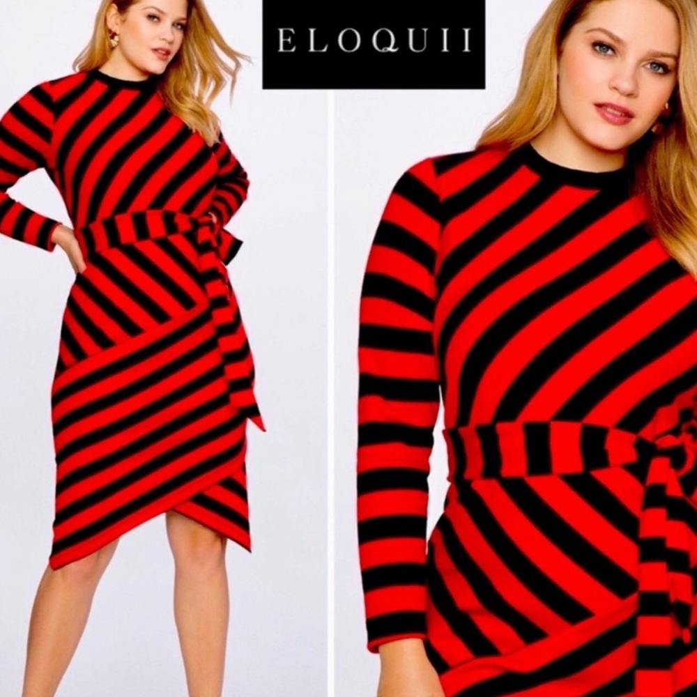 NWT Eloquii Striped Red and Navy Blue Dress